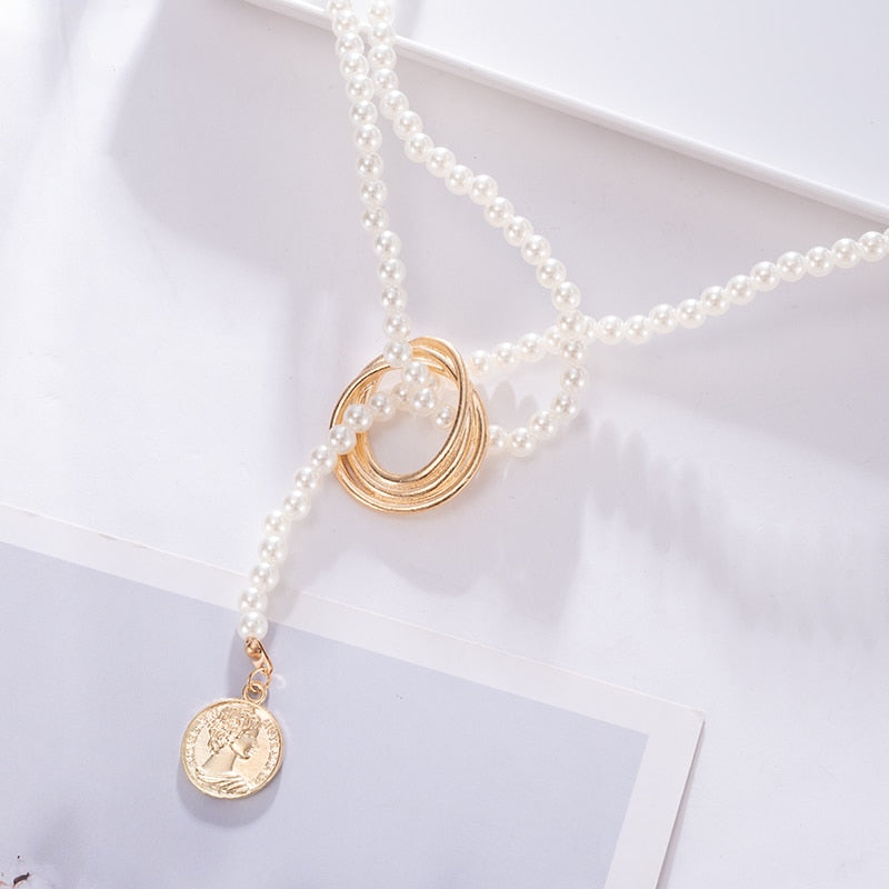 Women Multilayer Chain Crystal Moon Pendants
