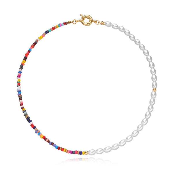Collar de perlas de imitación de arroz de colores