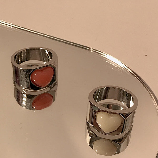 Anillos de corazón de caramelo con dijes coreanos para mujer, anillos de metal góticos punk Y2K
