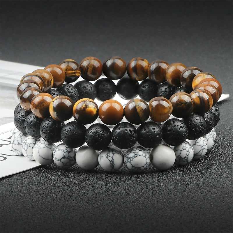 Natural Tiger Eye Lava Stone Distance Bracelet for Men