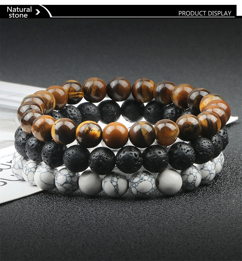 Natural Tiger Eye Lava Stone Distance Bracelet for Men