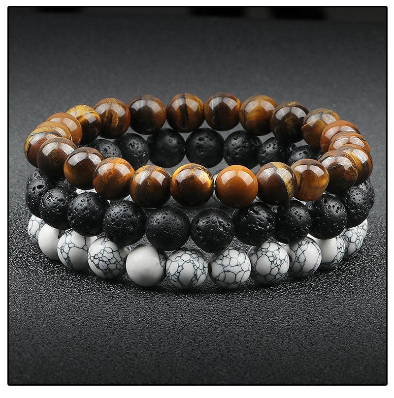 Natural Tiger Eye Lava Stone Distance Bracelet for Men