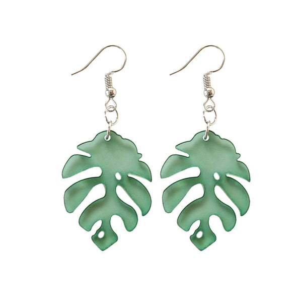 Fresh Acrylic Green Leaf Dangle Earrings For Women