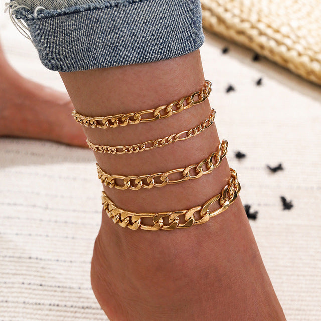 Vintage Bohemian Gold Color Chain Anklets Women