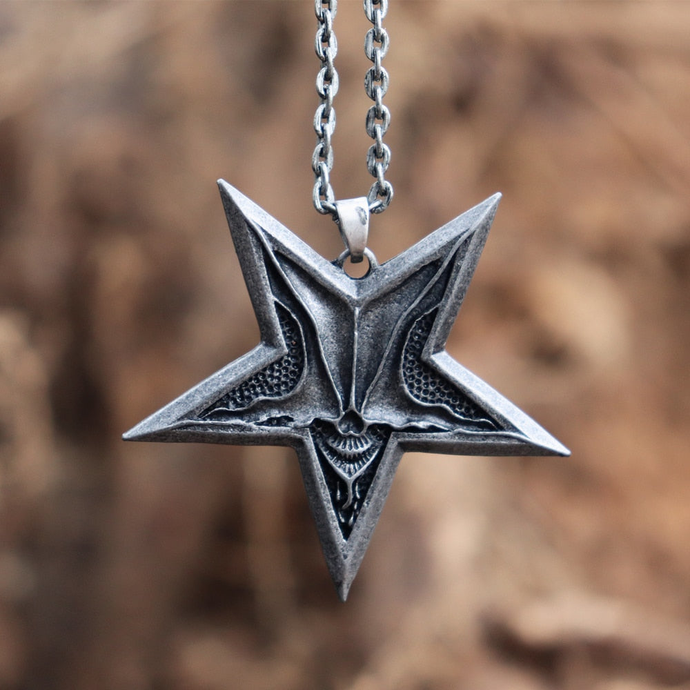 Unique Gothic Pentagram Baphomet Satan Skull Pendant Necklace