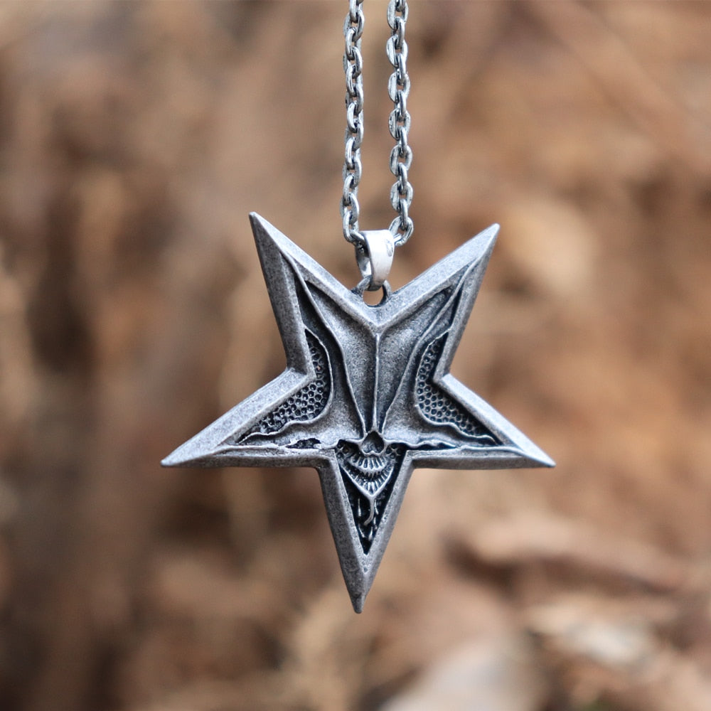 Unique Gothic Pentagram Baphomet Satan Skull Pendant Necklace
