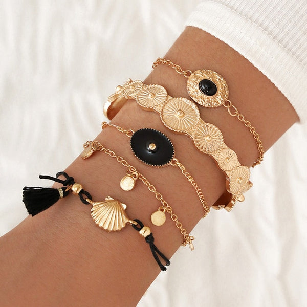 Pulseras de cadena multicapa para mujer, 5 unidades