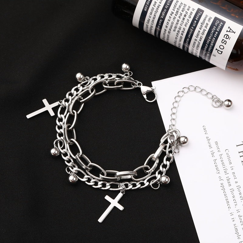 Gothic Hip Hop Metal Cross Pendant Charm Bracelet for Women