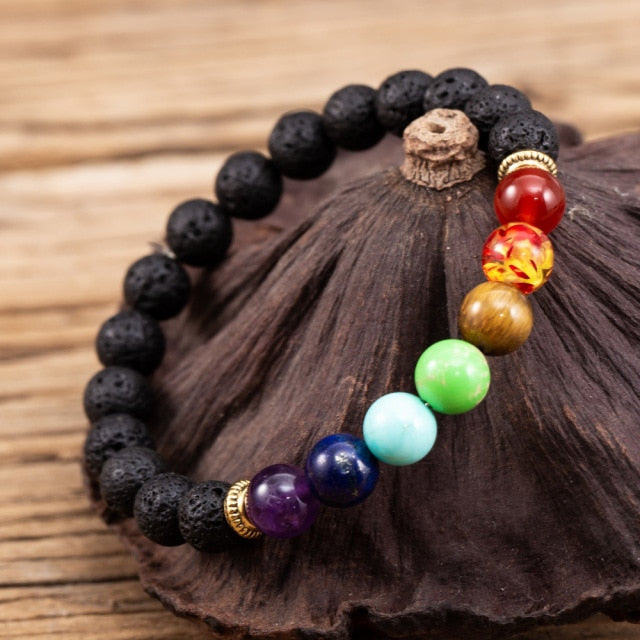 Lava Rock 7 Chakra  Balance Bracele