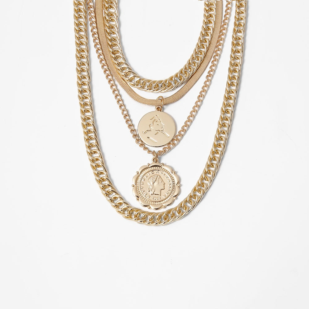 Gold Silver Color Human Head Coin Pendant Necklaces