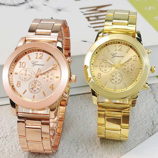 Reloj dorado de acero inoxidable para mujer, pulsera de cuarzo creativa, relojes femeninos, regalo