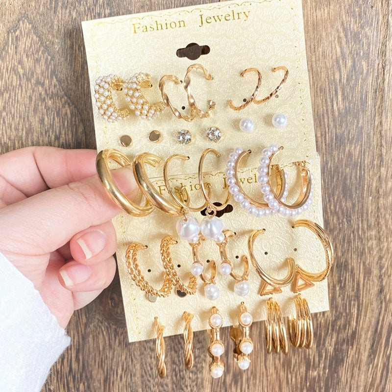 Fashion Gold Pearl Earrings Set