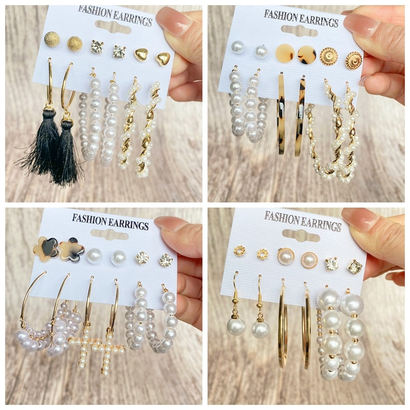 Fashion Gold Pearl Earrings Set