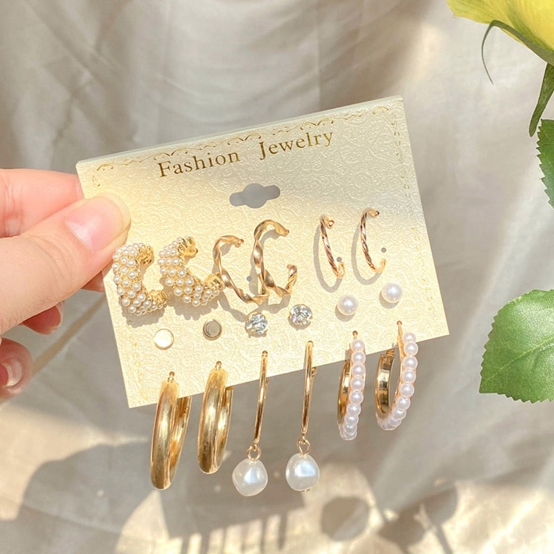 Fashion Gold Pearl Earrings Set