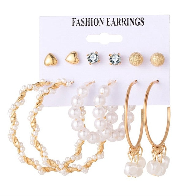 Fashion Gold Pearl Earrings Set