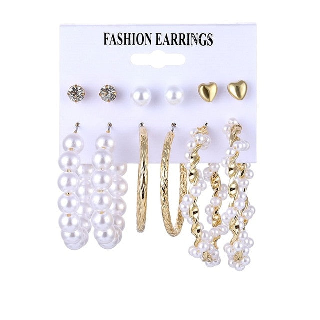 Fashion Gold Pearl Earrings Set
