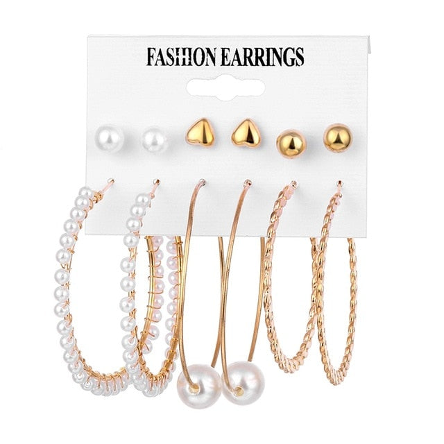 Fashion Gold Pearl Earrings Set