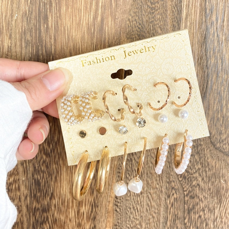 Fashion Gold Pearl Earrings Set