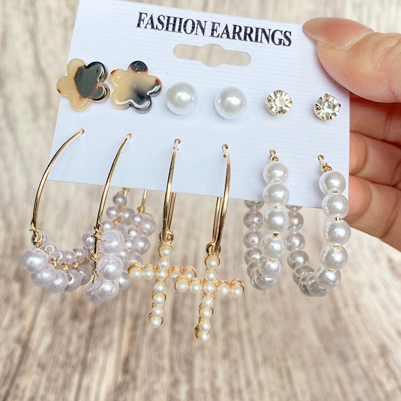 Fashion Gold Pearl Earrings Set