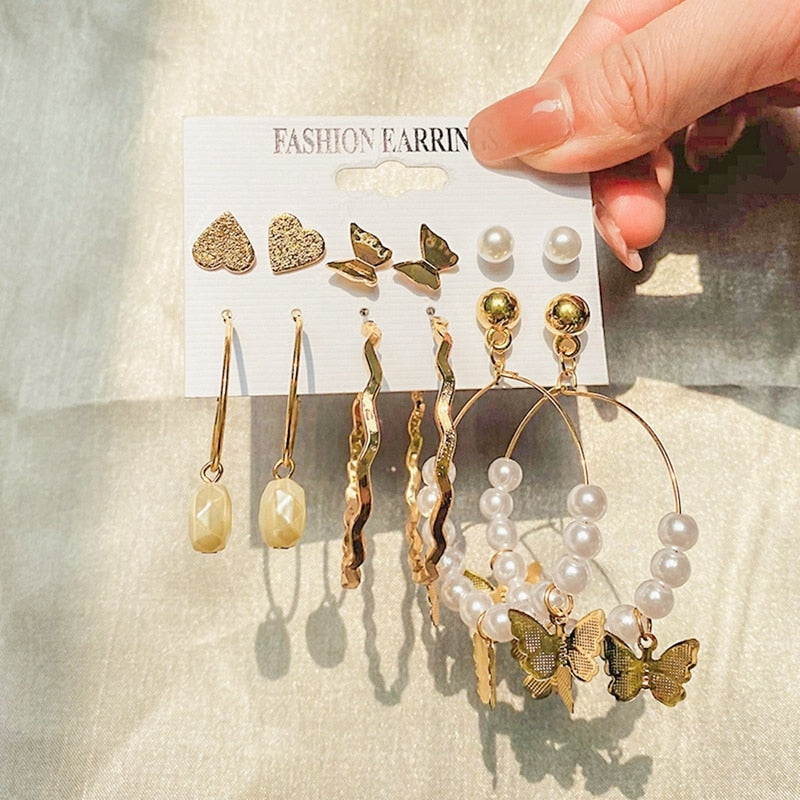Fashion Gold Pearl Earrings Set