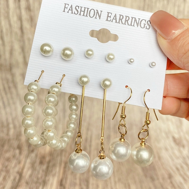 Fashion Gold Pearl Earrings Set
