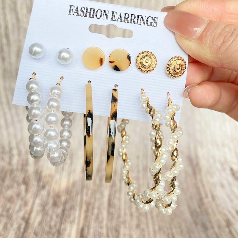 Fashion Gold Pearl Earrings Set