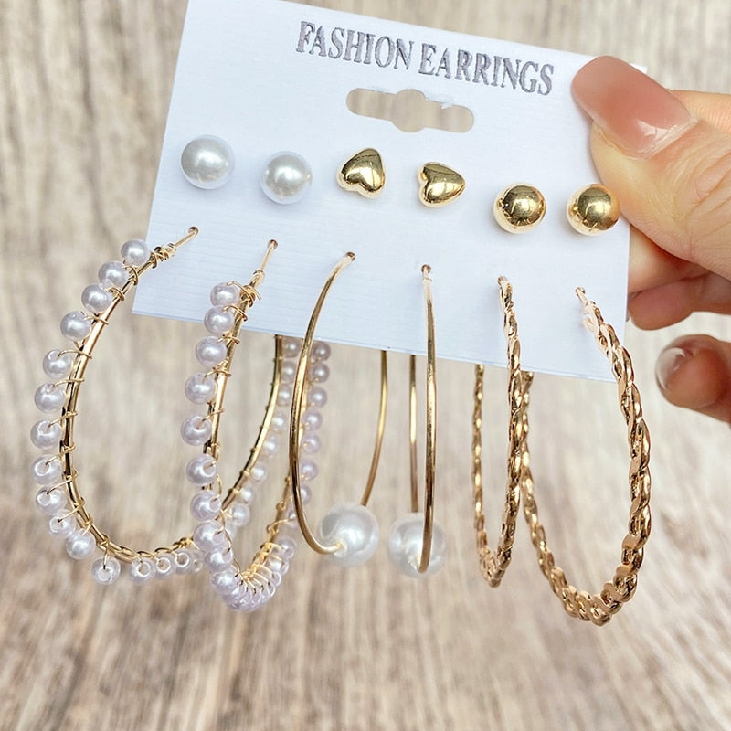 Fashion Gold Pearl Earrings Set