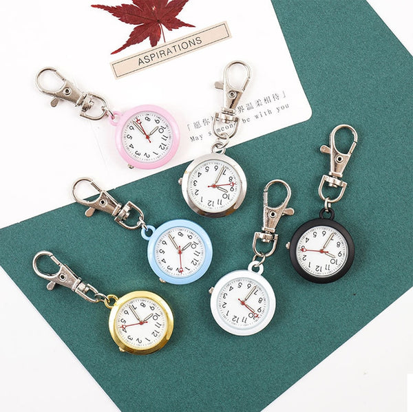 Reloj de enfermera negro con llavero, reloj de hospital, relojes luminosos rosas