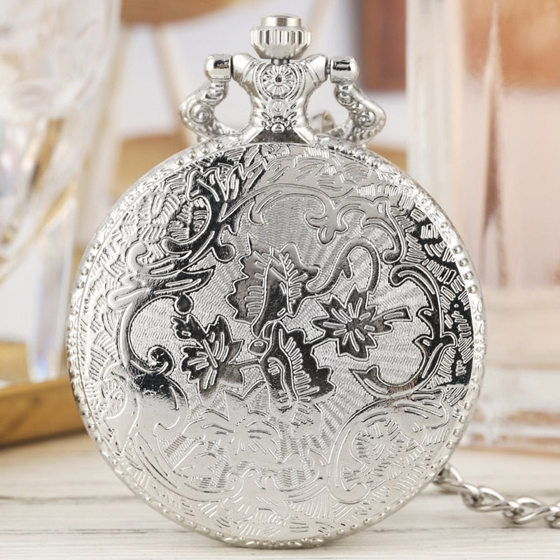 Luxury Silver Shield Crown Pattern Quartz Pocket Watch