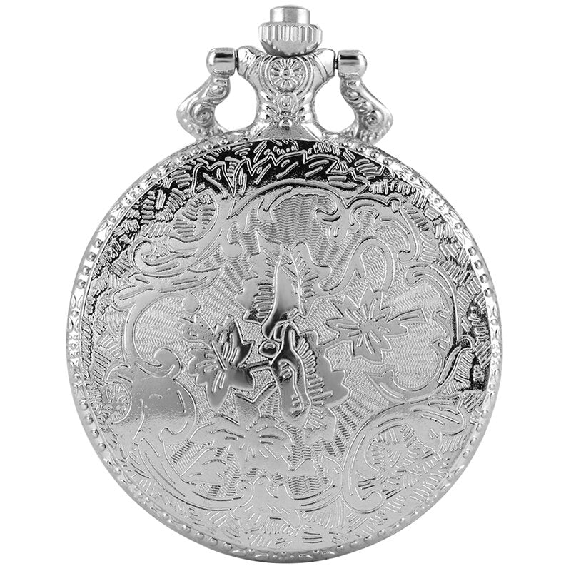 Luxury Silver Shield Crown Pattern Quartz Pocket Watch