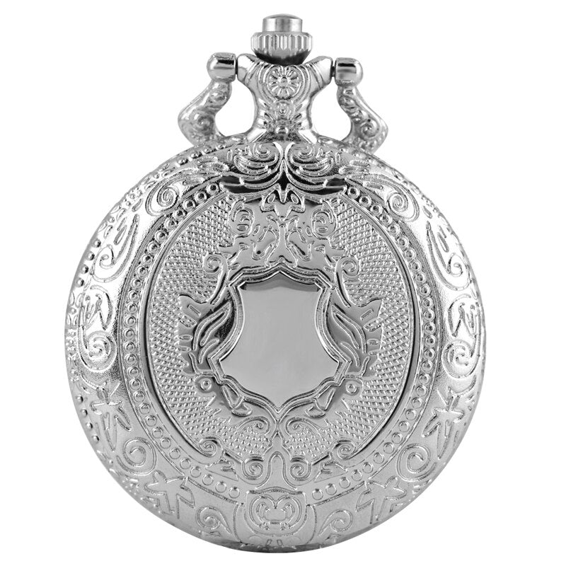 Luxury Silver Shield Crown Pattern Quartz Pocket Watch