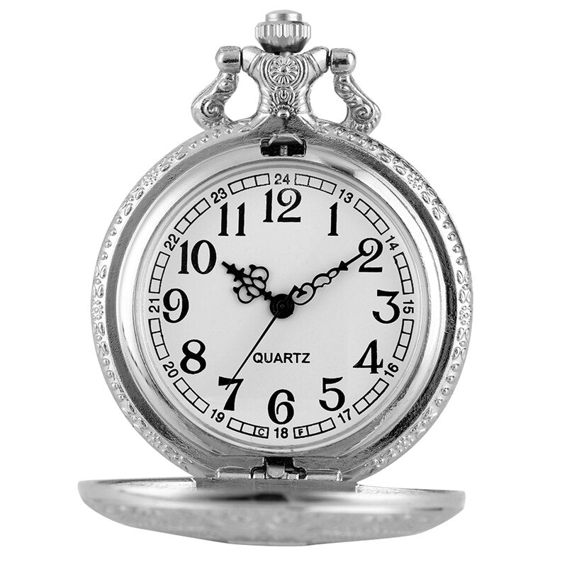 Luxury Silver Shield Crown Pattern Quartz Pocket Watch