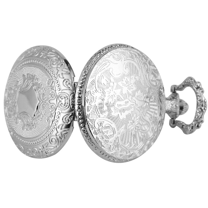 Luxury Silver Shield Crown Pattern Quartz Pocket Watch