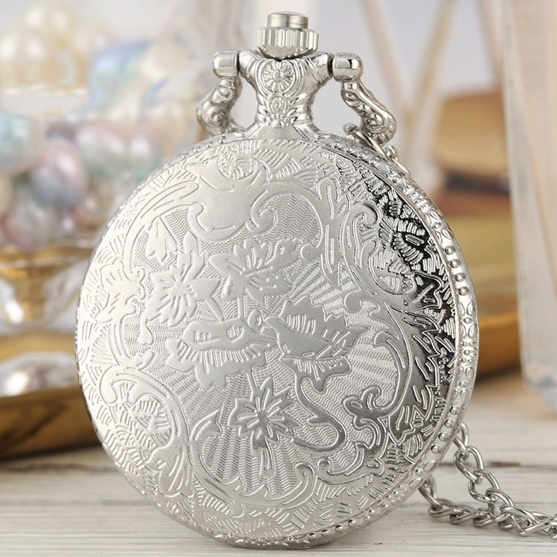 Luxury Silver Shield Crown Pattern Quartz Pocket Watch