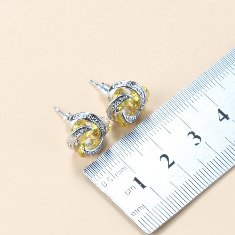 Yellow Cubic Zirconia Stud Earrings And Ring Sets