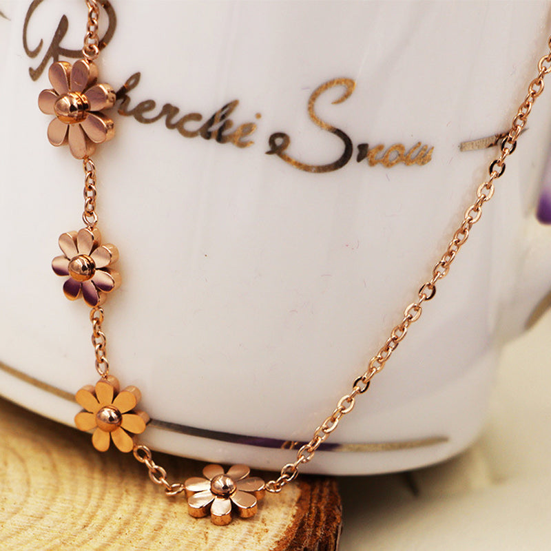 7 Daisy Anklets For Women Rose Gold Color Fashion Prevent Allergy Jewelry