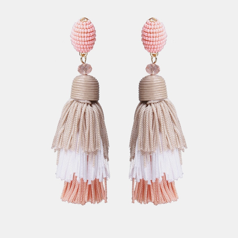 New Korea Fashion Pink Resin Beaded Drop Earrings