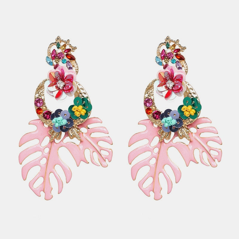 New Korea Fashion Pink Resin Beaded Drop Earrings