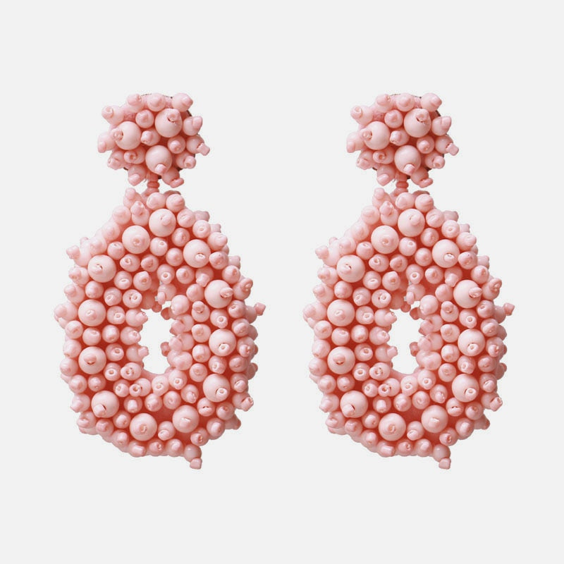 New Korea Fashion Pink Resin Beaded Drop Earrings