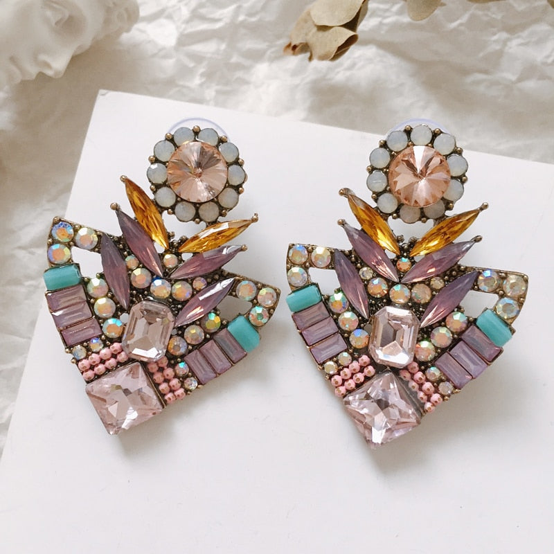 New Korea Fashion Pink Resin Beaded Drop Earrings