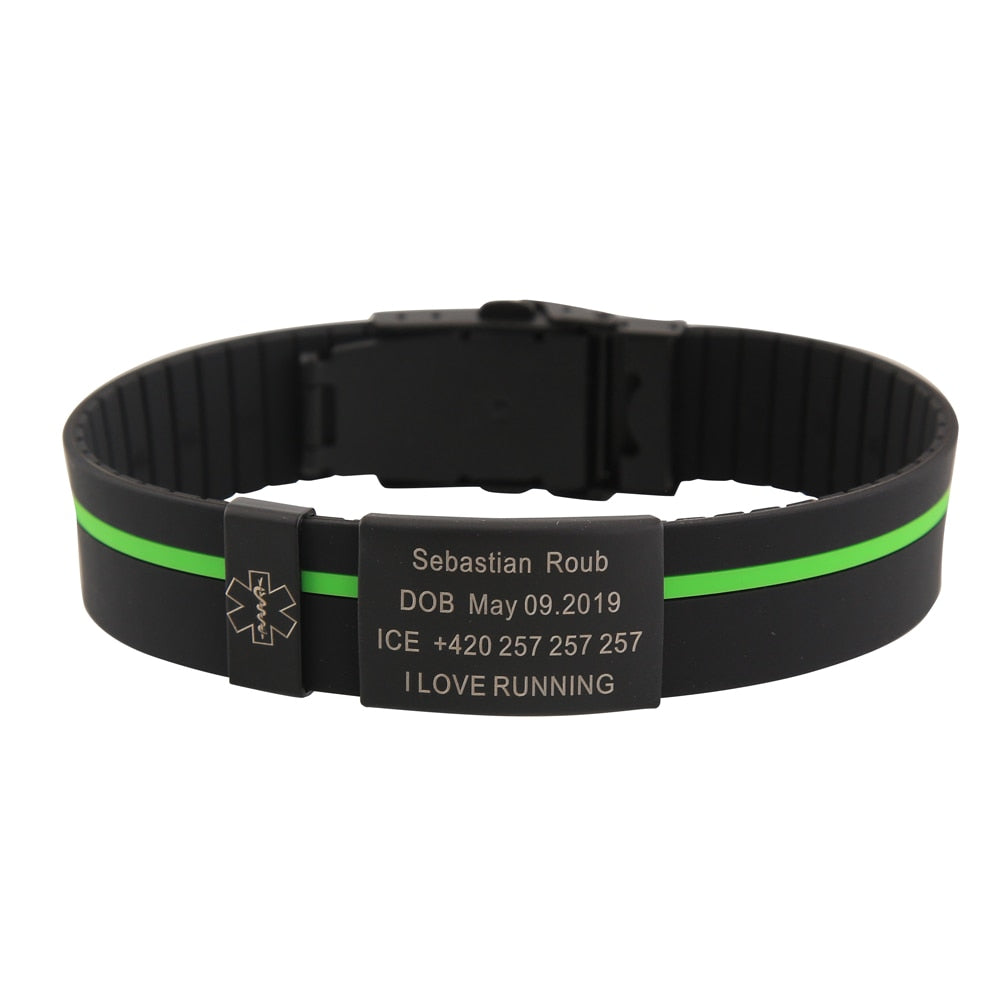 Child Kids SOS ID Safety Wristband Black Bracelet