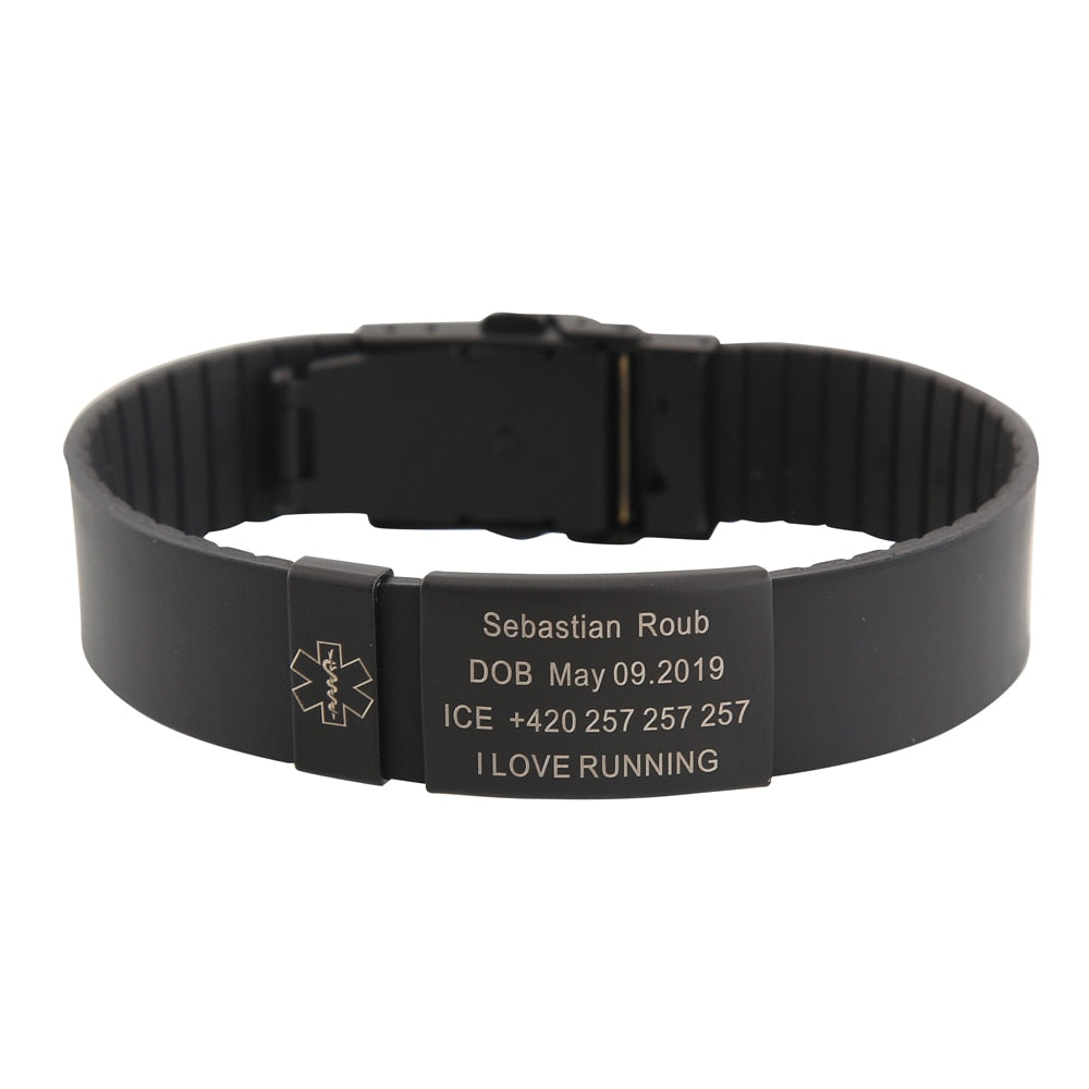 Child Kids SOS ID Safety Wristband Black Bracelet