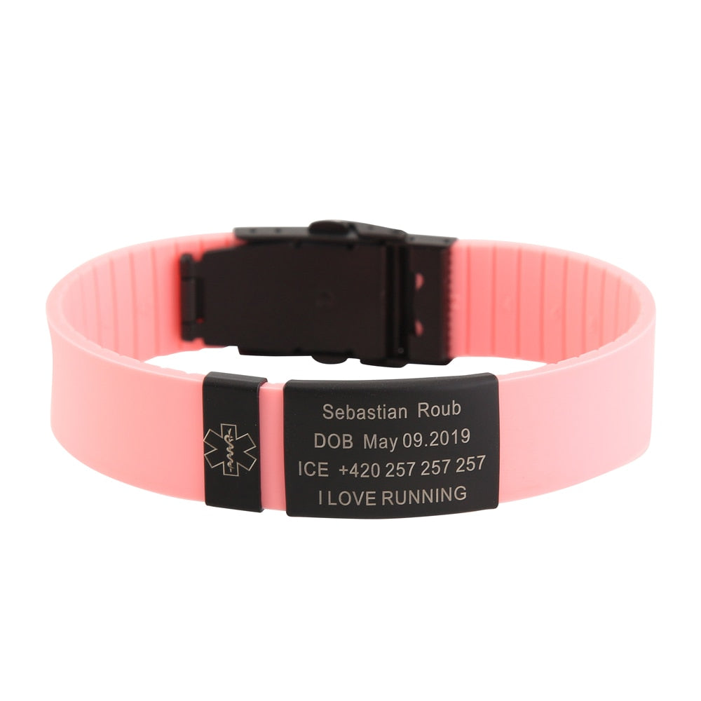 Child Kids SOS ID Safety Wristband Black Bracelet