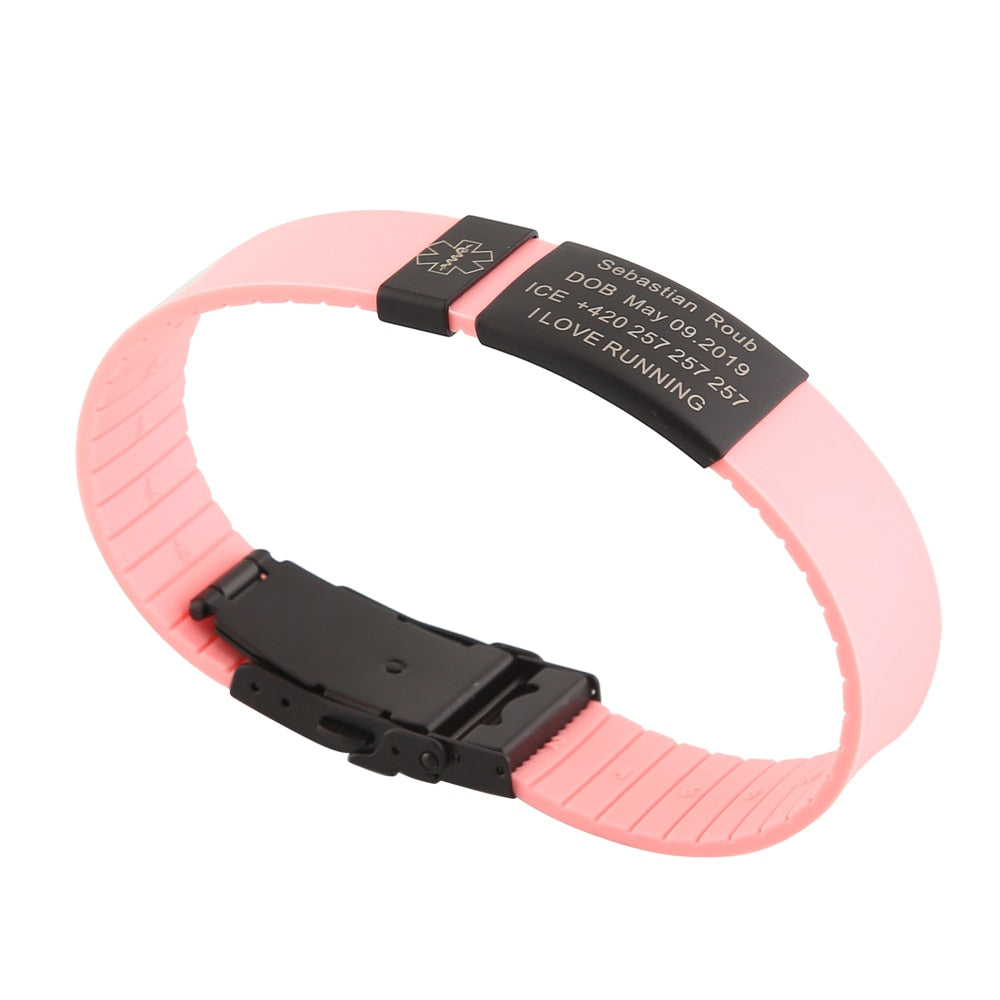 Child Kids SOS ID Safety Wristband Black Bracelet