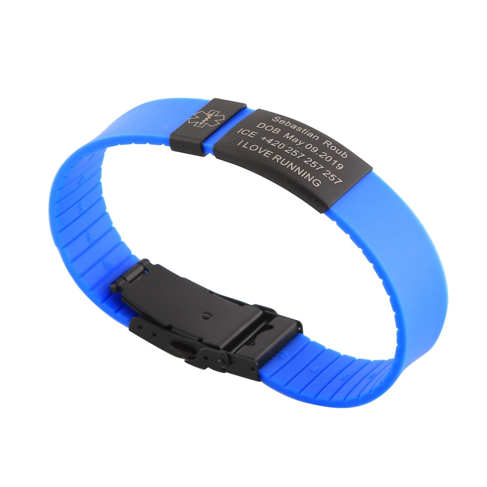 Child Kids SOS ID Safety Wristband Black Bracelet