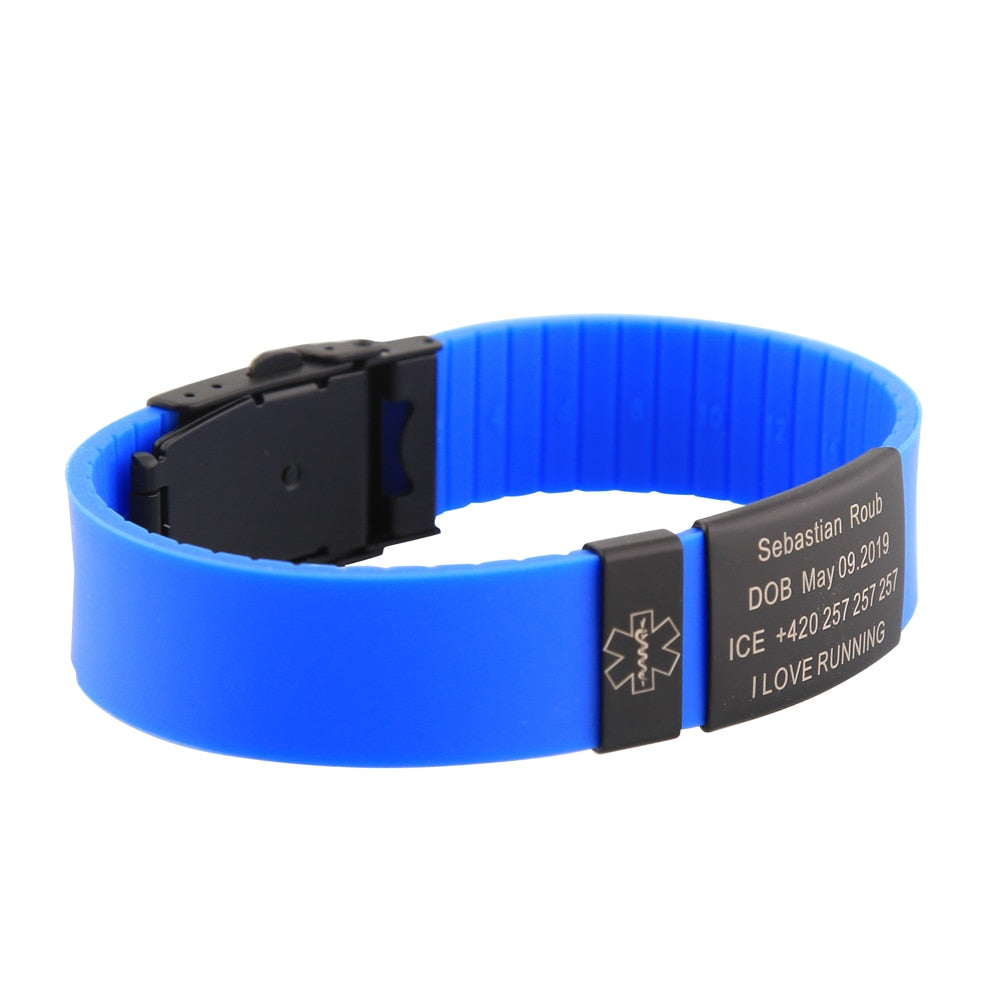 Child Kids SOS ID Safety Wristband Black Bracelet