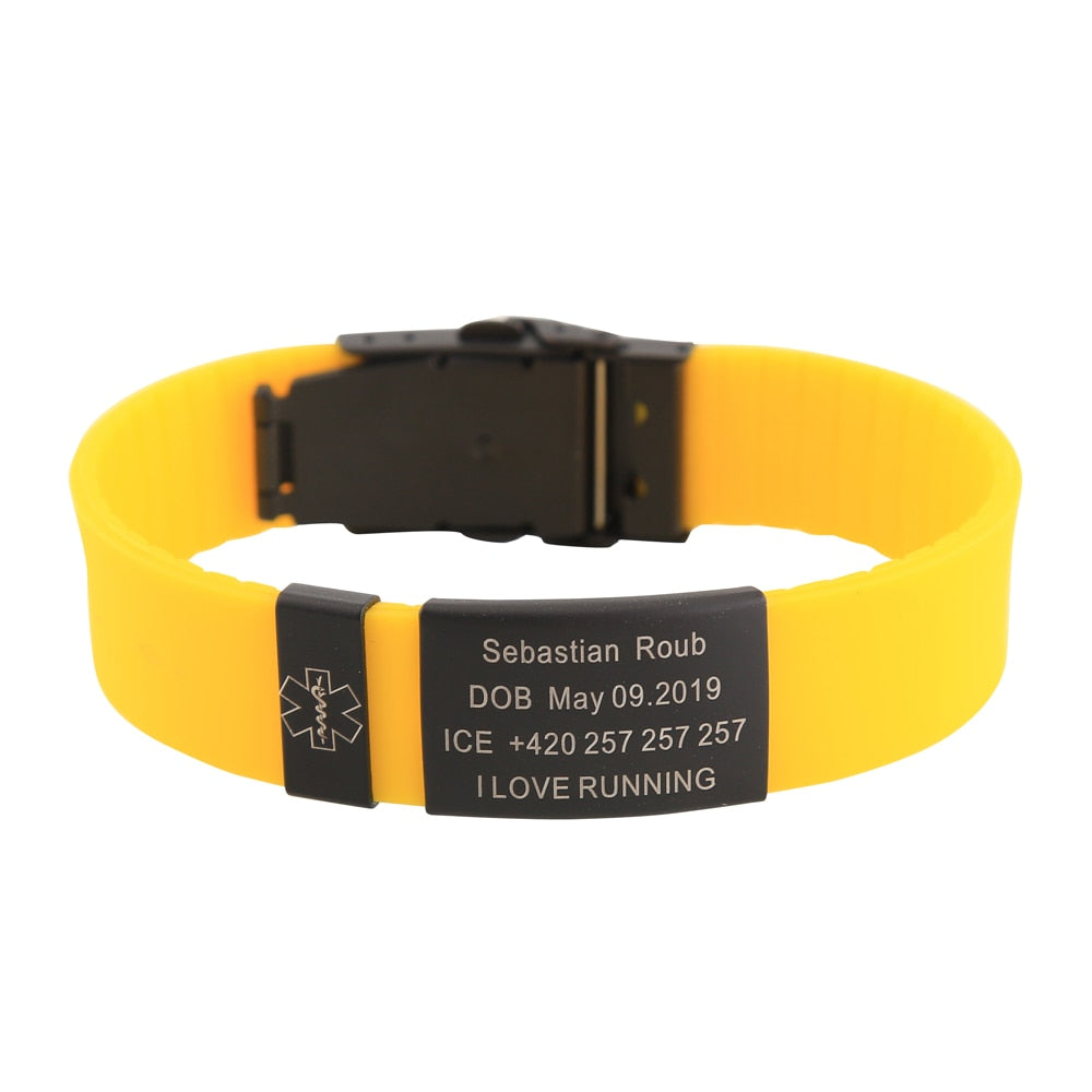 Child Kids SOS ID Safety Wristband Black Bracelet