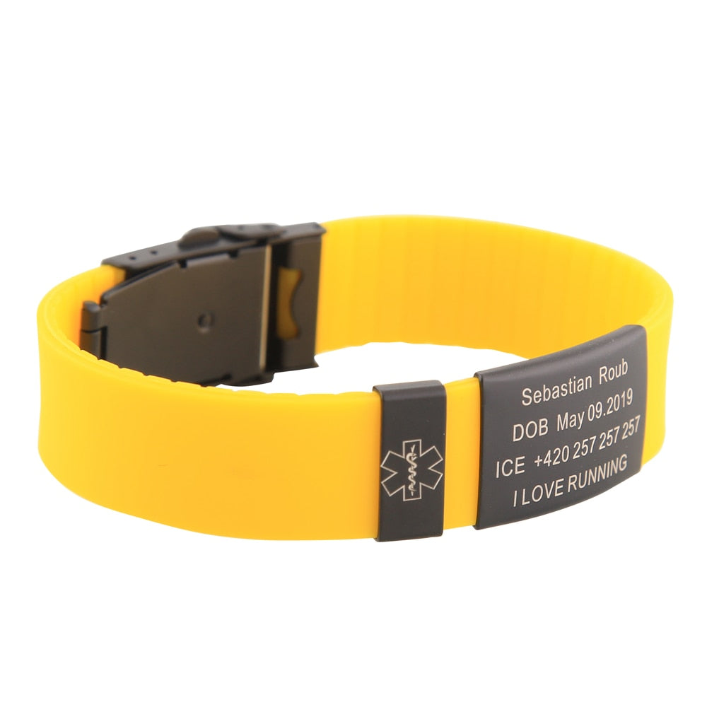 Child Kids SOS ID Safety Wristband Black Bracelet