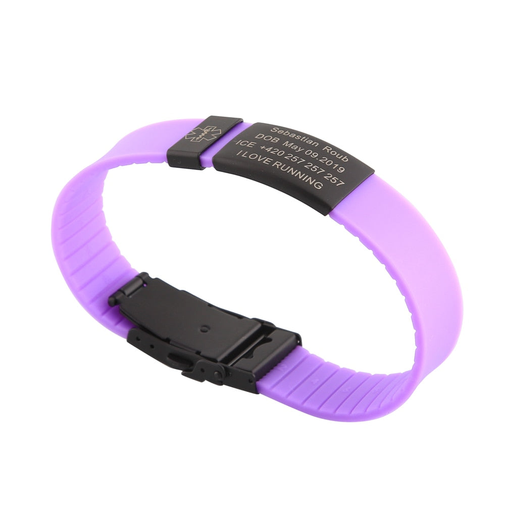 Child Kids SOS ID Safety Wristband Black Bracelet