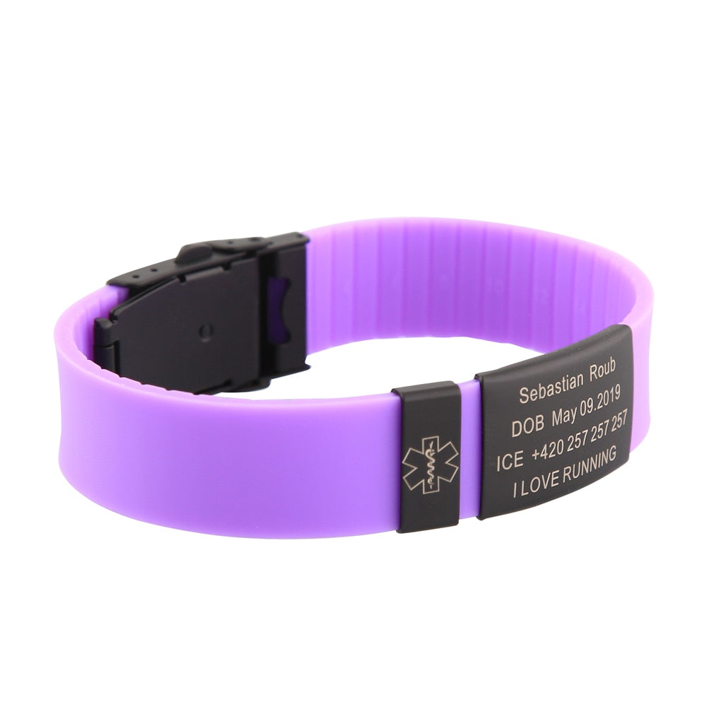 Child Kids SOS ID Safety Wristband Black Bracelet